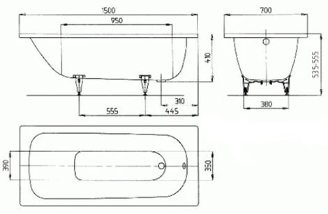 Ванна стальная Kaldewei Saniform Plus 361-1 111600010001 150x70 см (без опоры и покрытия), белый