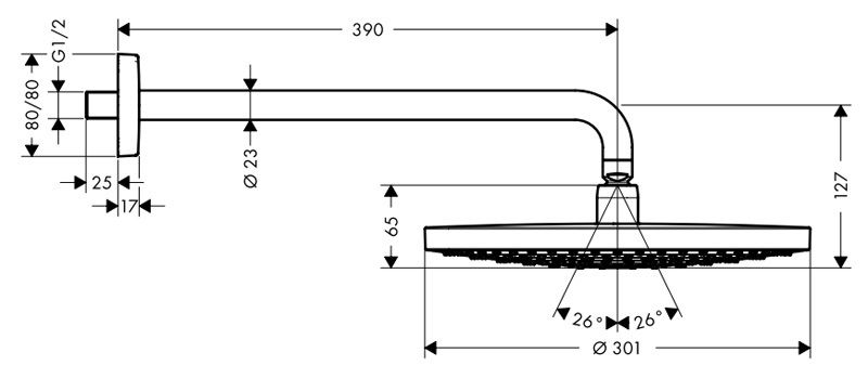 Верхний душ Hansgrohe Raindance Select S 300 2jet 27378400, белый/хром