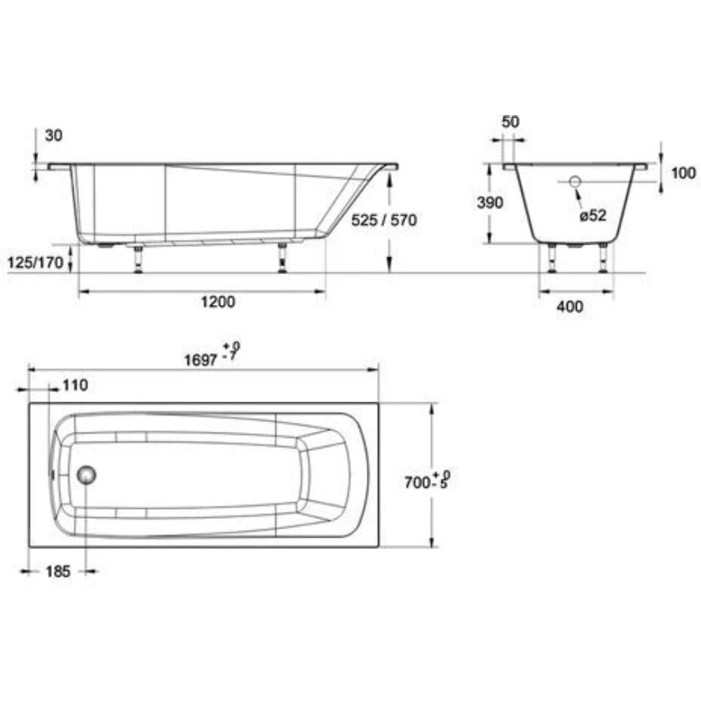 Ванна акриловая Jacob Delafon Patio E6812RU-01 170х70 см, белый