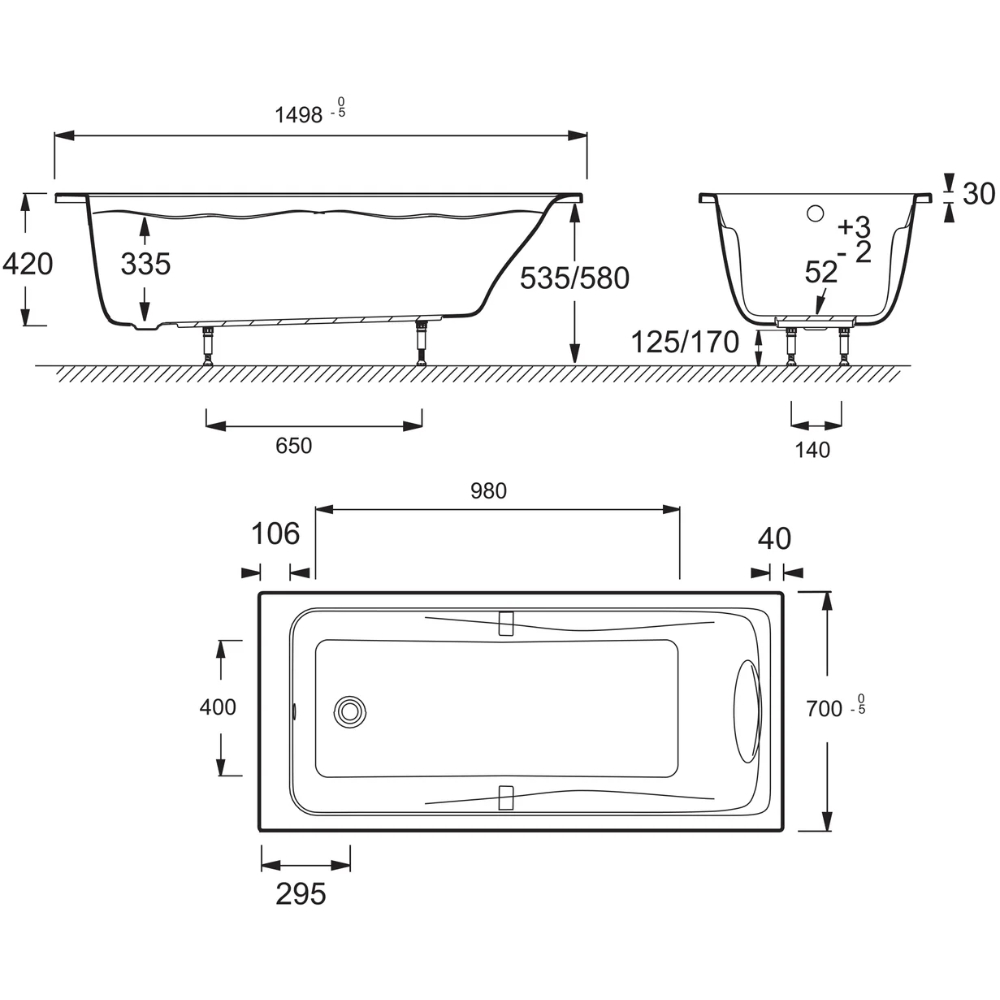 Ванна акриловая Jacob Delafon Odeon Up E6060RU-00 150x70 см (без опоры), белый