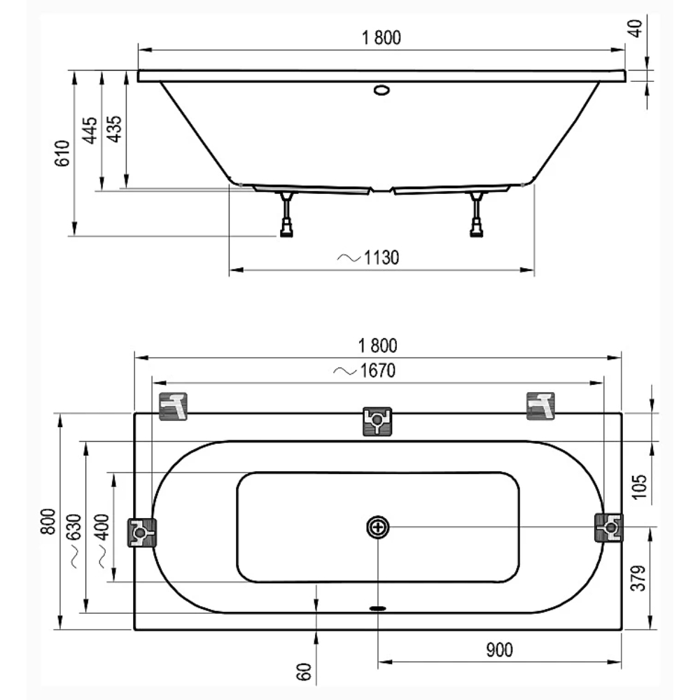 Ванна акриловая Ravak City C920000000 180х80 см (без опоры), белый