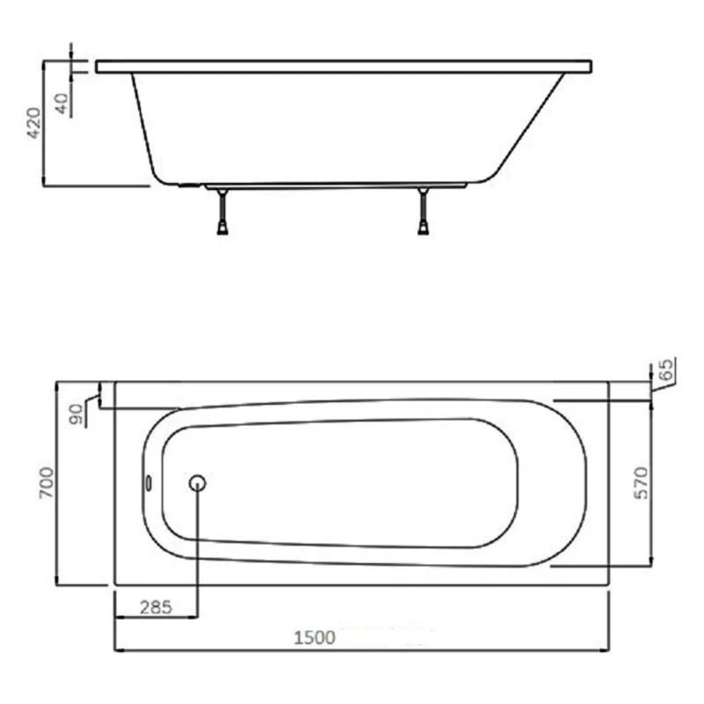 Ванна акриловая Ravak Septima C630S00000 150х70 см (без опоры), белый