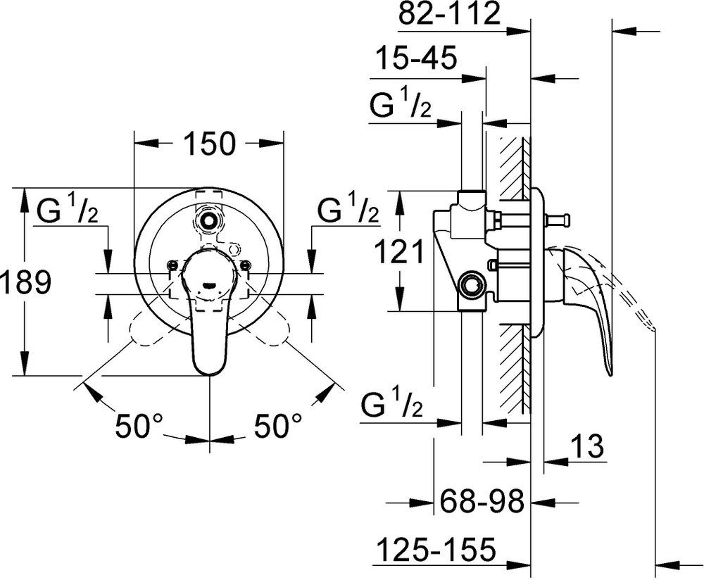 Смеситель для ванны Grohe Euroeco 32747000 (внешняя и скрытая часть), хром