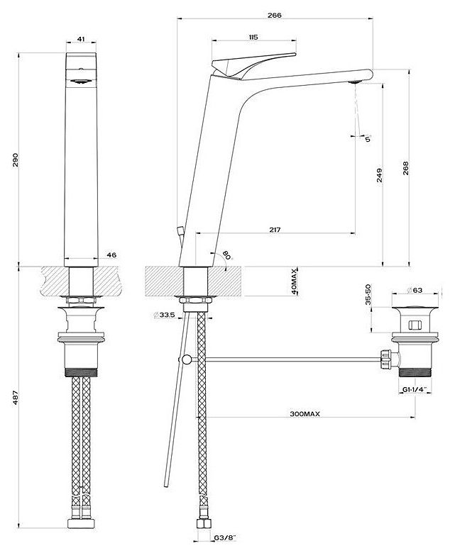 Смеситель для раковины Gessi Via Solferino 49003-031 (с донным клапаном)