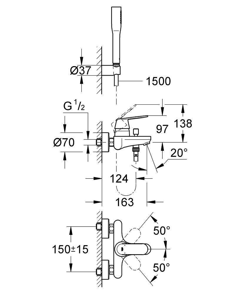 Смеситель для ванны Grohe Eurosmart Cosmopolitan 32832000 (с душевым гарнитуром), хром