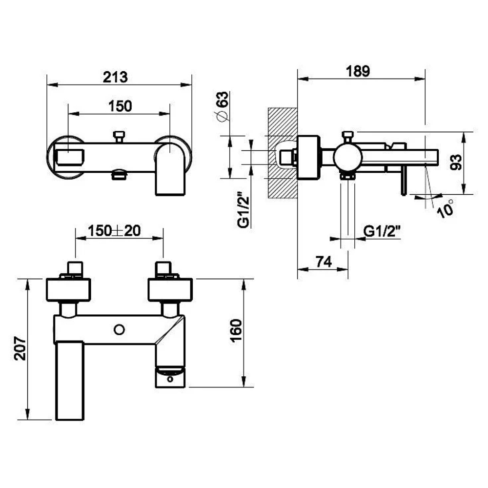 Смеситель для ванны Gessi Via Manzoni 38613-299, матовы черный