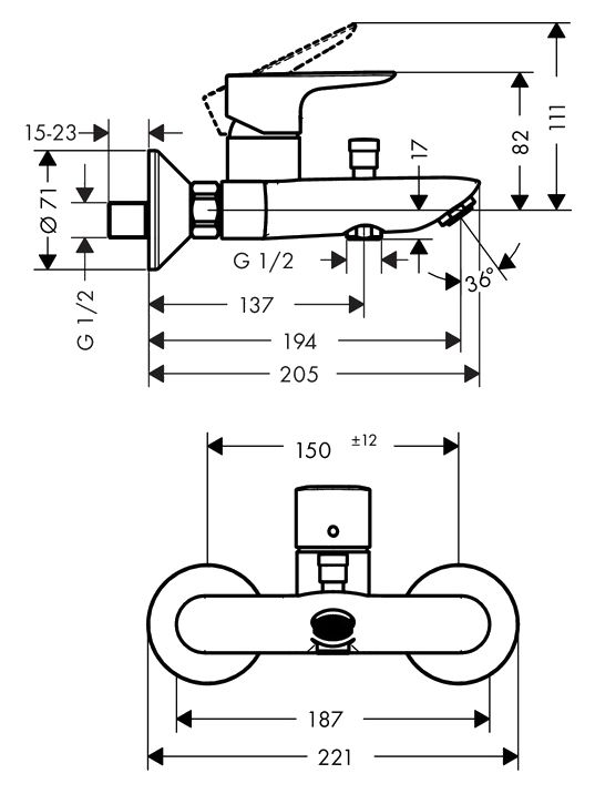 Смеситель для ванны и душа Hansgrohe Talis E 71740000, хром