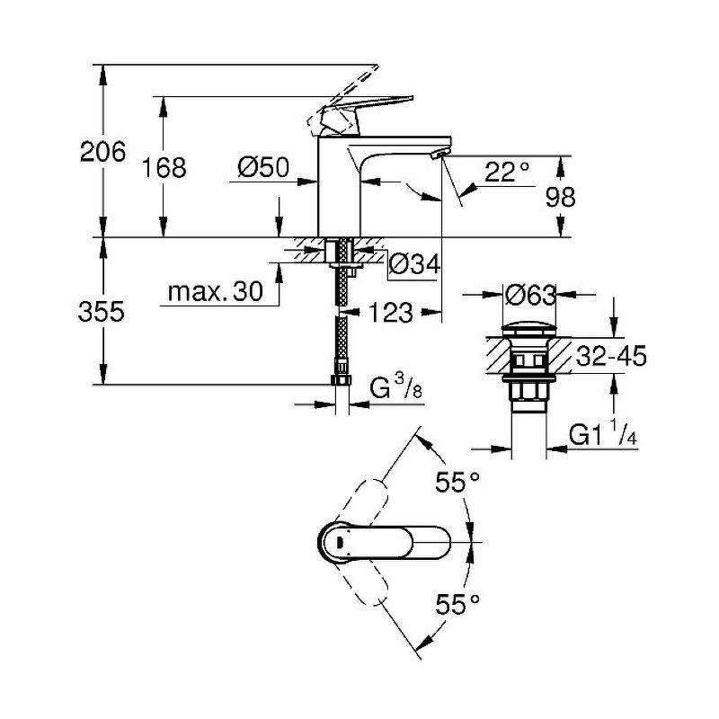 Смеситель для раковины Grohe Eurosmart Cosmopolitan M 23926000 (с донным клапаном), хром
