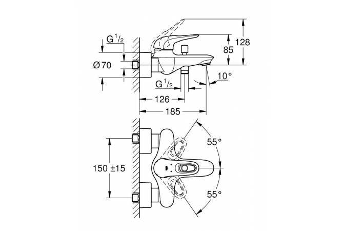 Смеситель для ванны Grohe Eurostyle 33591LS3, белая луна