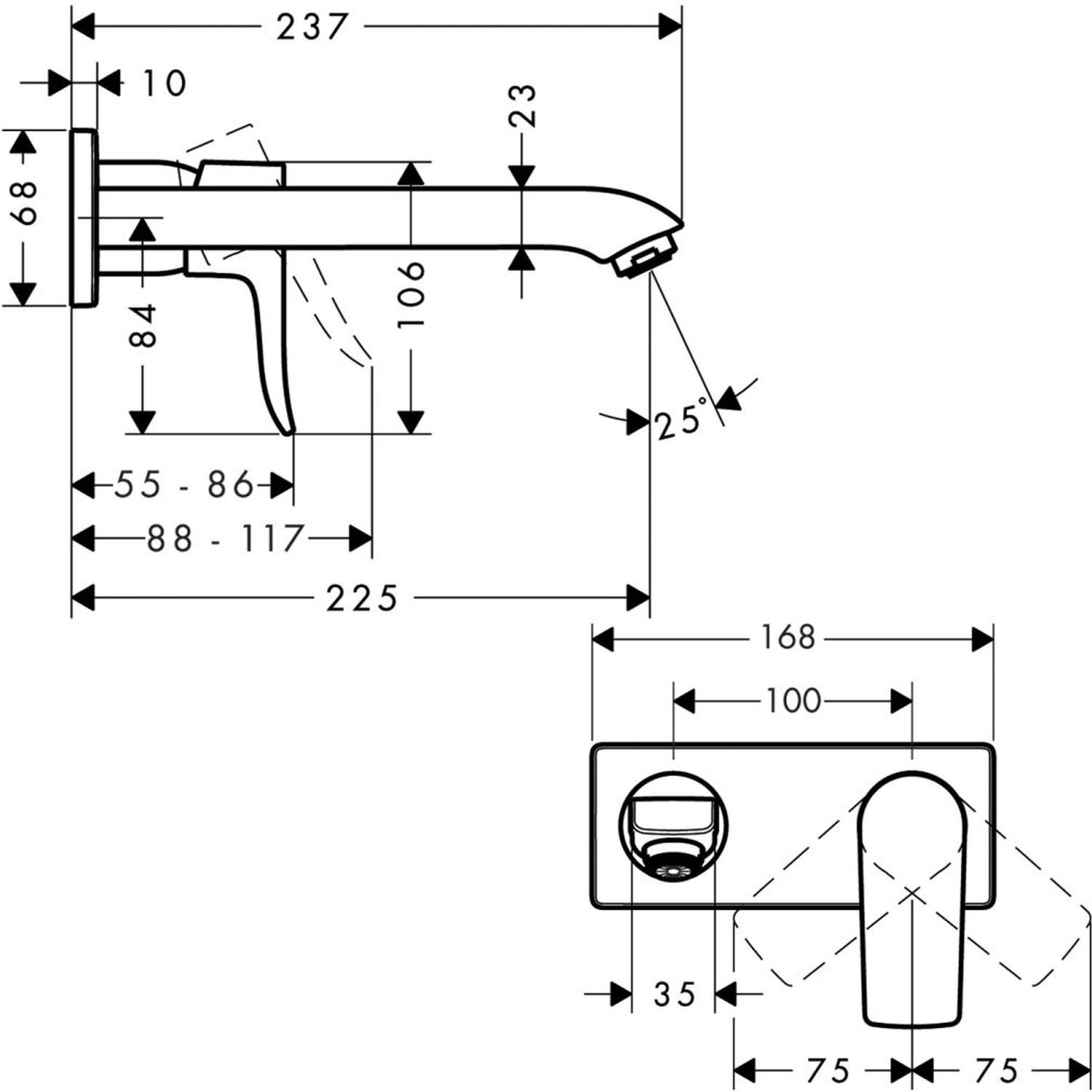Смеситель для раковины Hansgrohe Metris 31086000S (с внутренней частью), хром