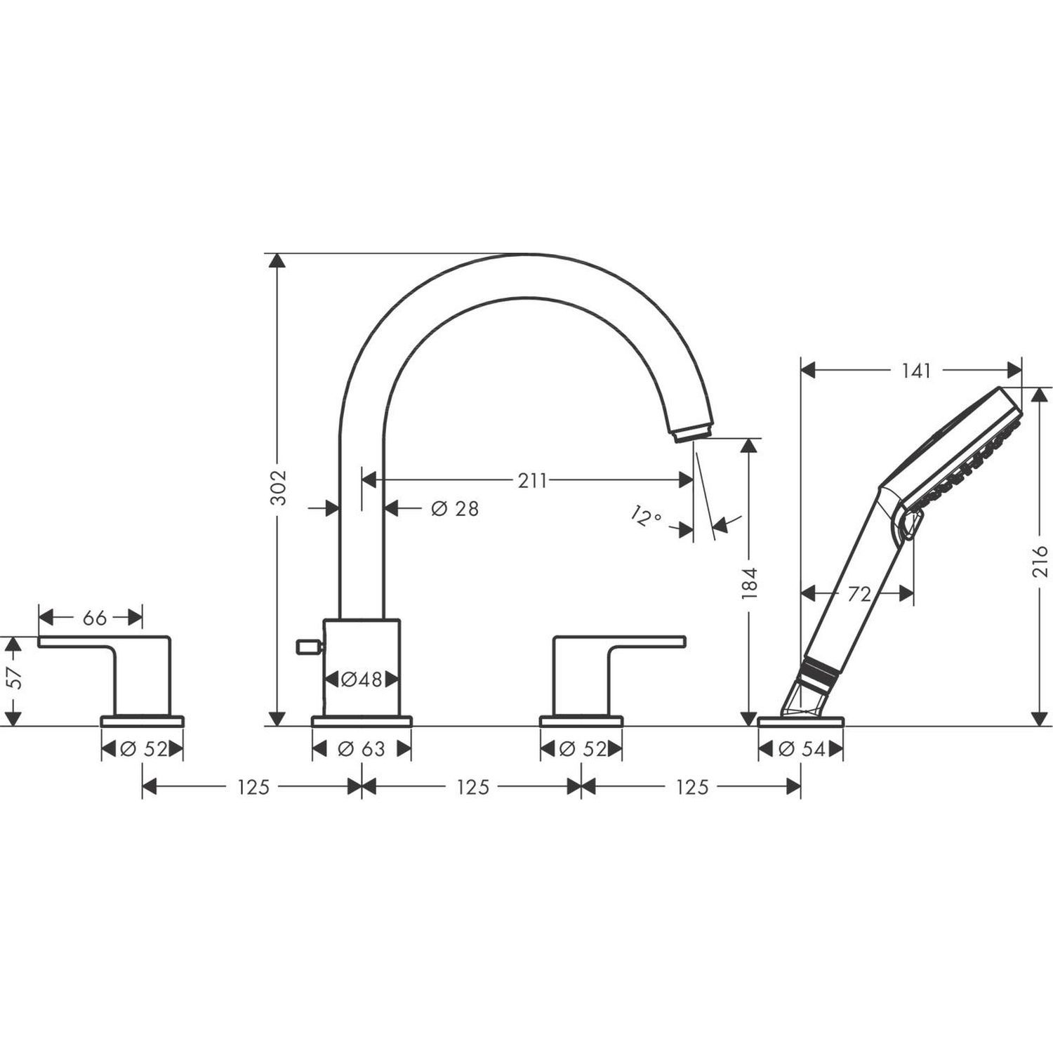 Смеситель для ванны Hansgrohe Vernis Shape 71459670S (с внутренней частью), черный