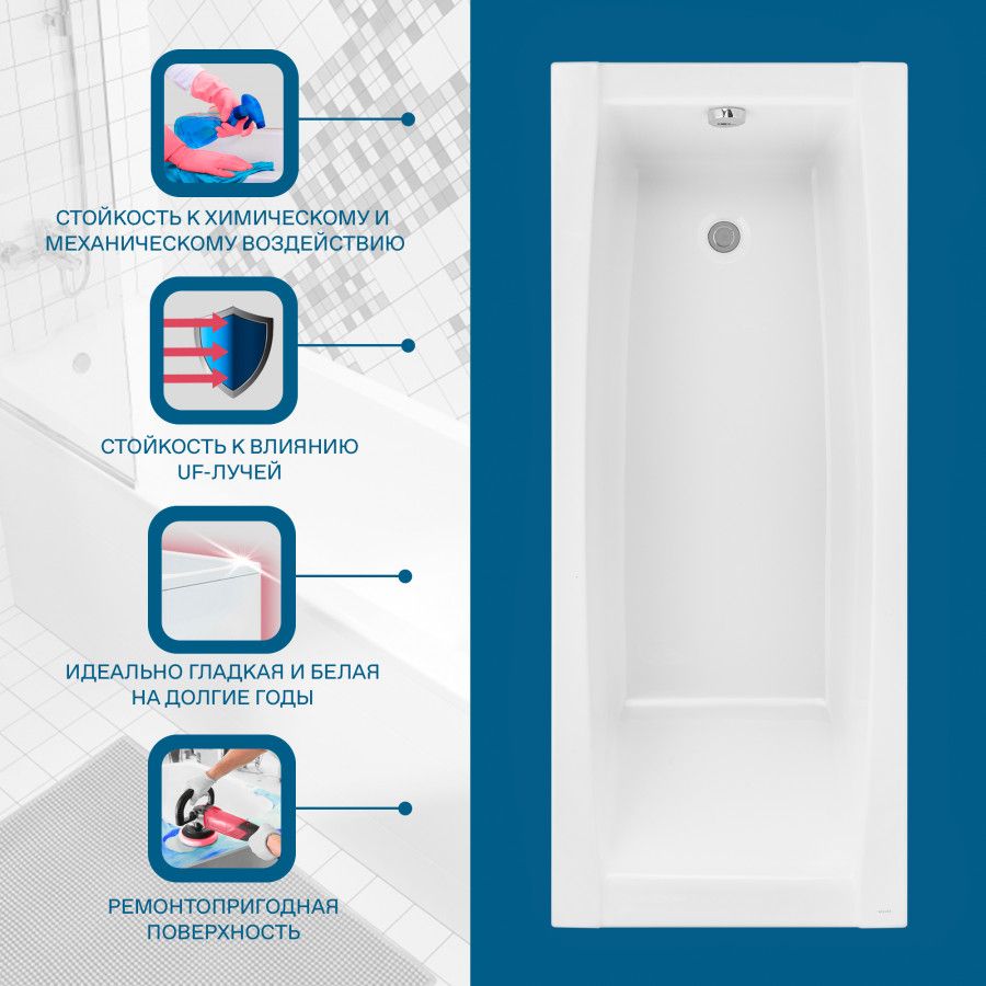 Ванна акриловая Santek Санторини 1WH302497 150х70 см (без опоры), белый