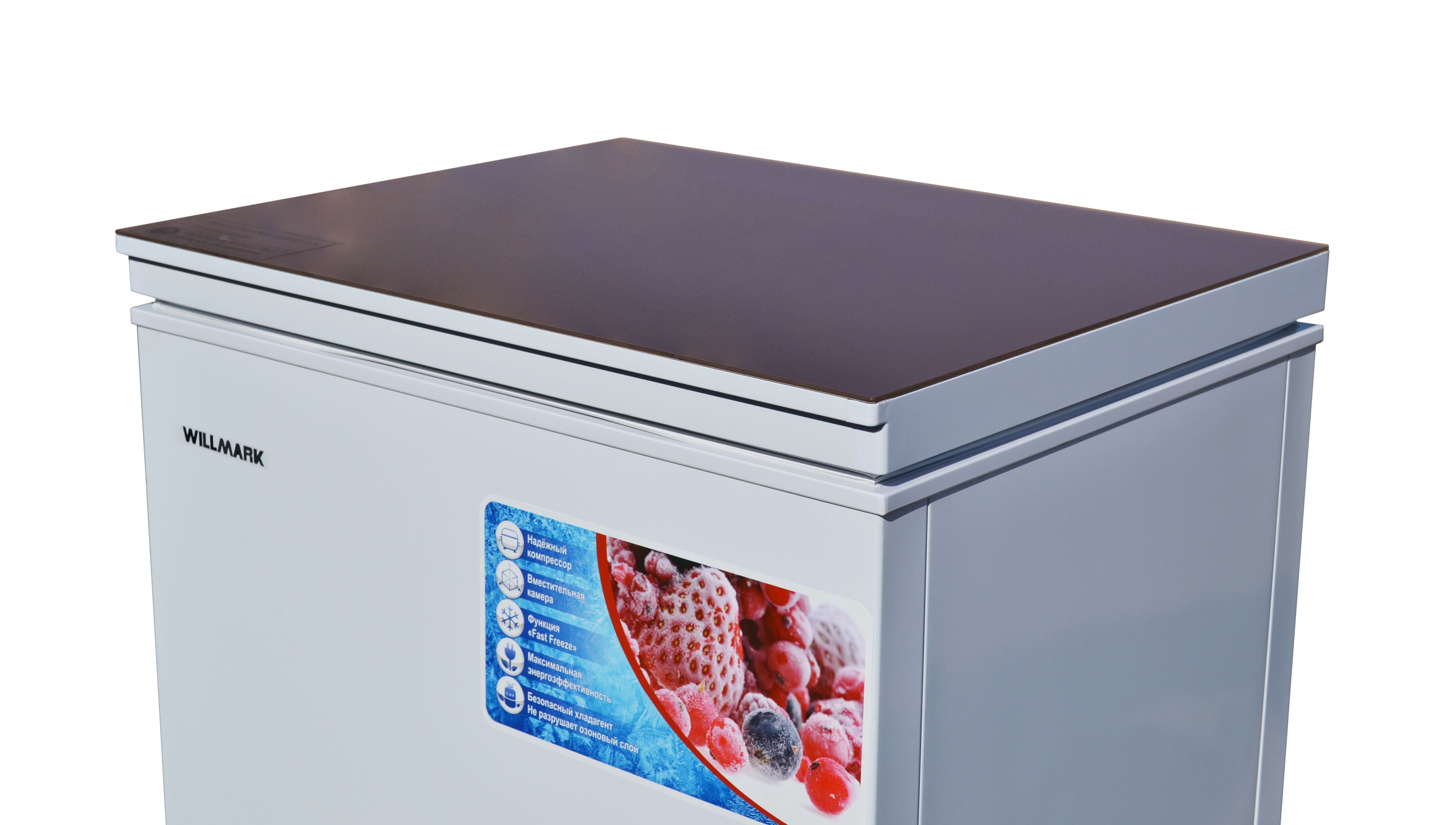 Морозильный ларь WILLMARK CF-380G стеклянная крышка, белый