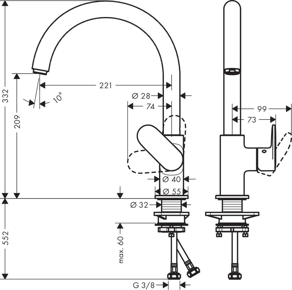 Смеситель для кухни Hansgrohe Vernis Blend M35 71870000, хром