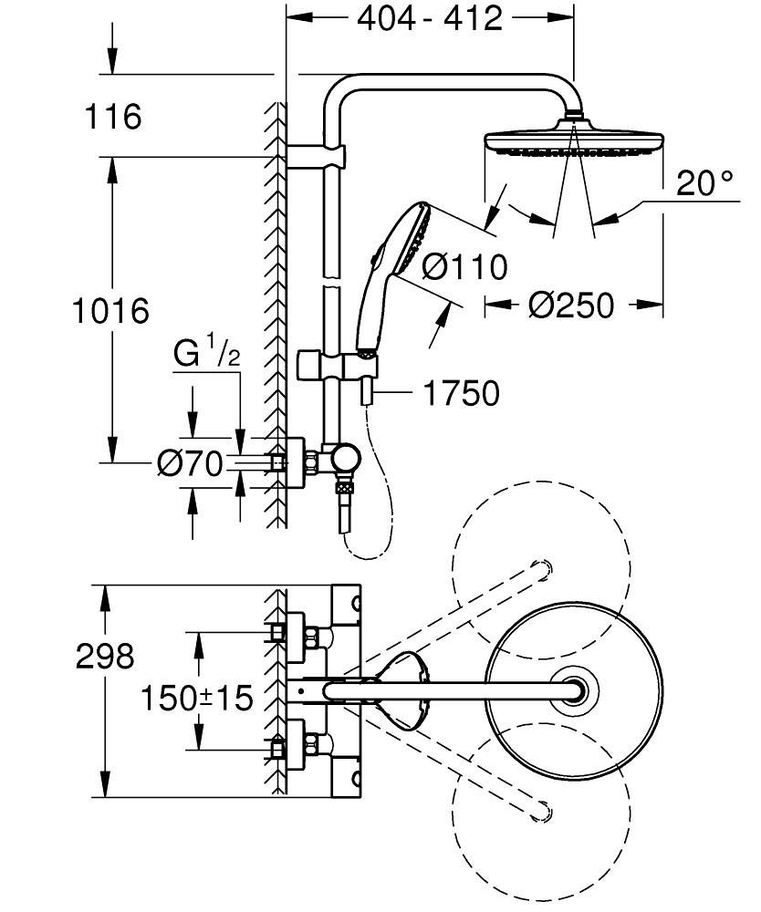 Душевая стойка Grohe Tempesta System 250 26670001, хром