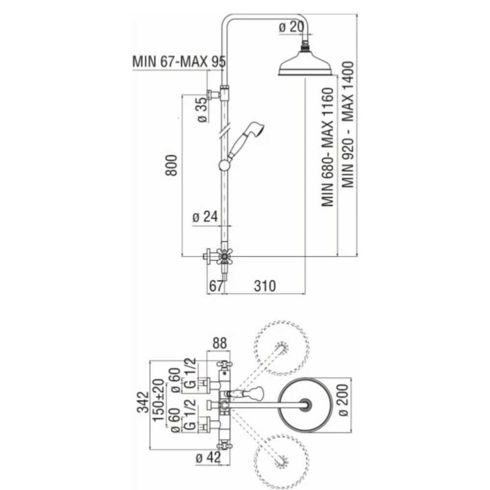 Душевая стойка Nobili Grazia GRC0030/50BR (со смесителем), бронза