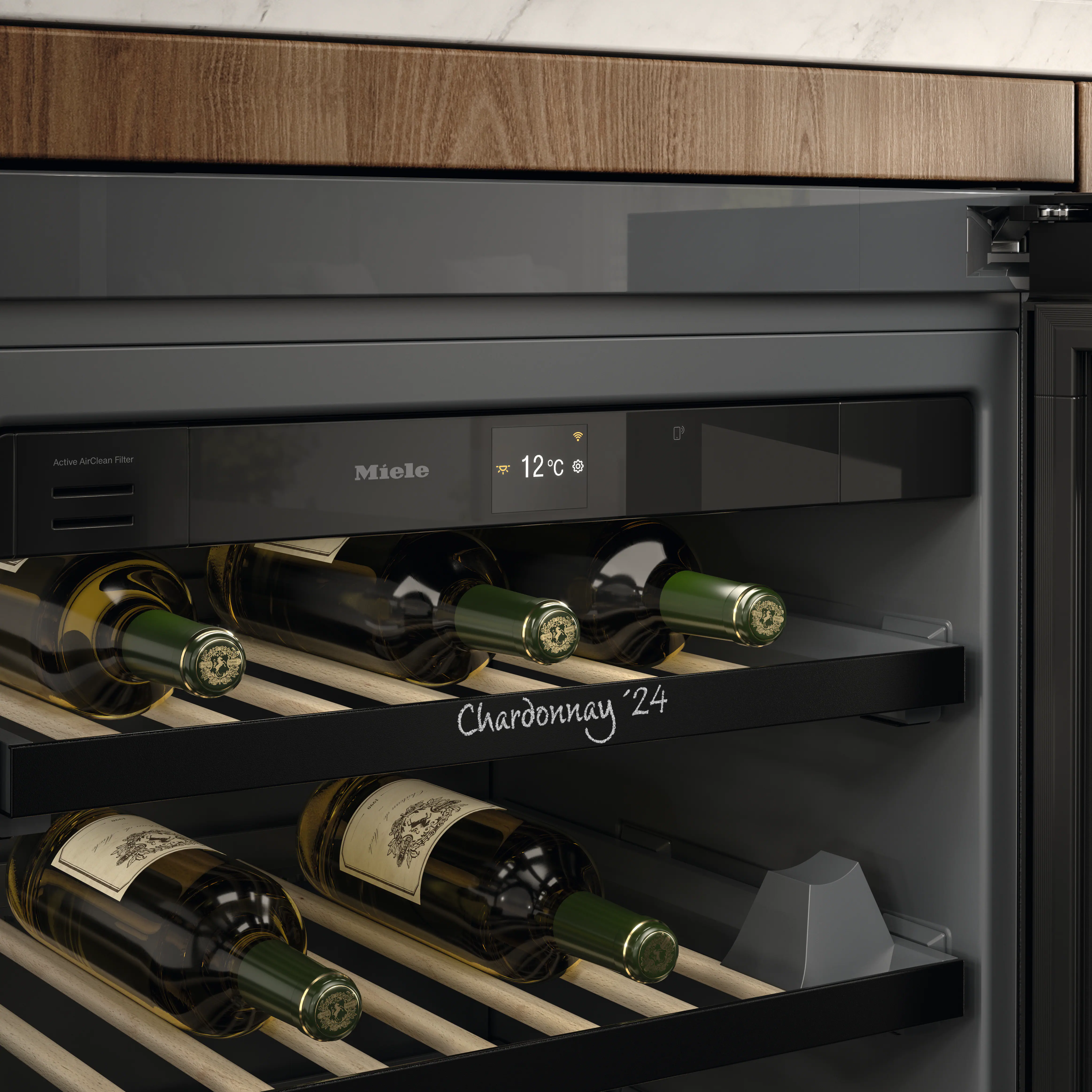 Винный шкаф встраиваемый Miele KWTUS 7054 F Obsidian Black/Glass, черный обсидиан/стекло