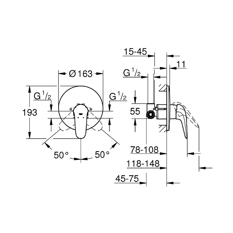 Смеситель для душа Grohe Eurostyle 2015 Solid 23725003 (внешняя и встраиваемая части)