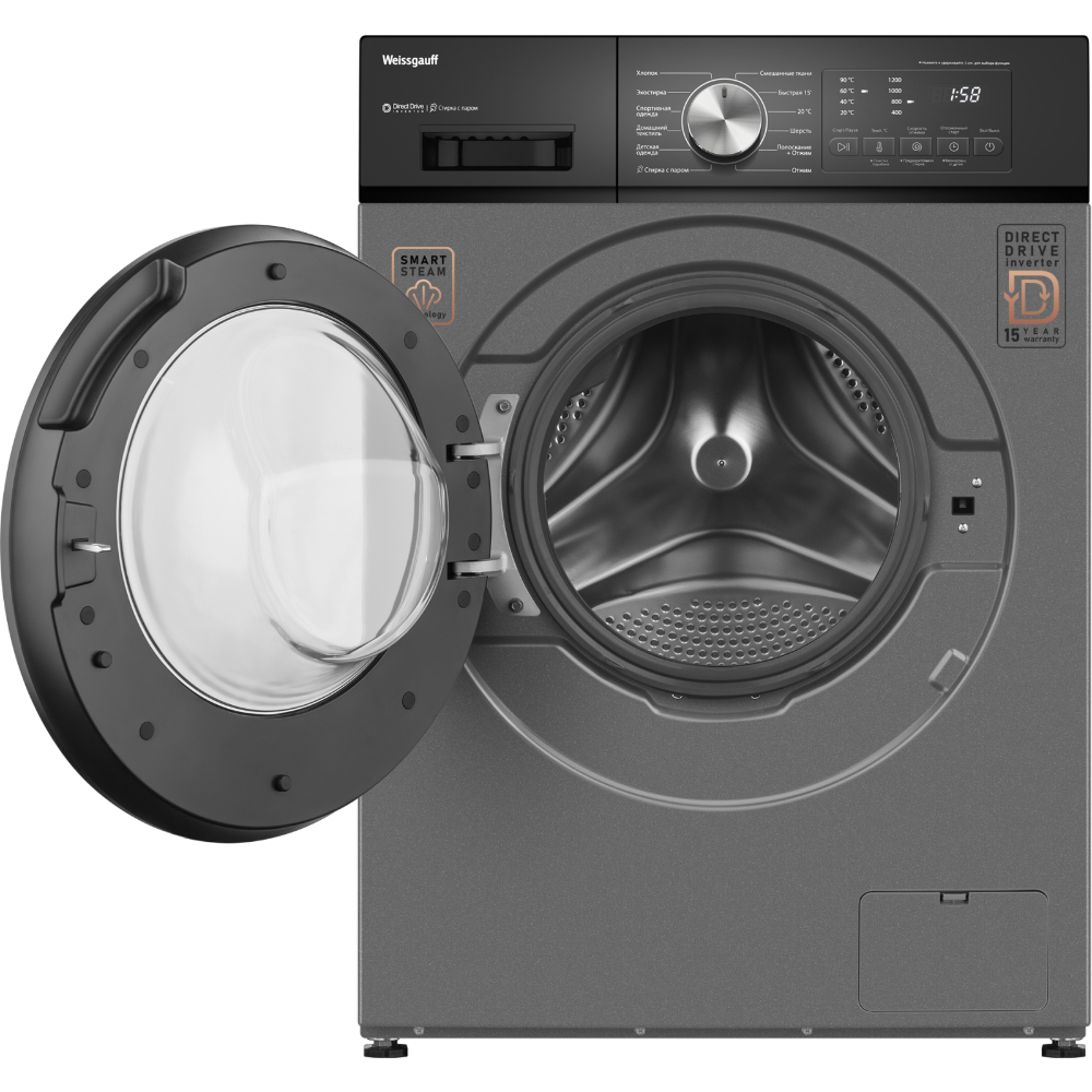 Стиральная машина Weissgauff WM 45127 Direct Drive Inverter Steam Deep Grey